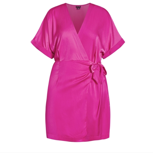 City Chic Dresses & Skirts - City chic hot pink satin-like wrap dress size 18/M NWT